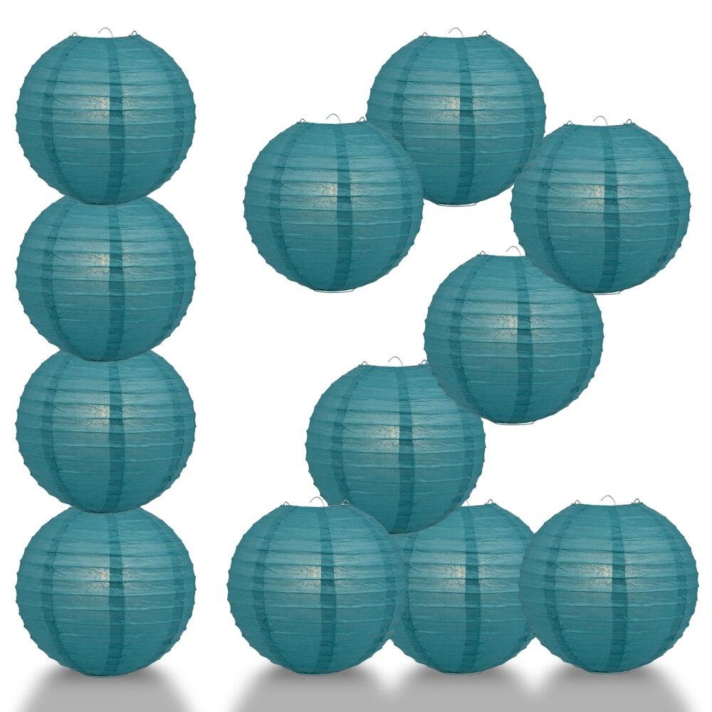 BULK PACK (12) 16" Tahiti Teal Round Paper Lantern, Even Ribbing, Chinese Hanging Wedding & Party Decoration - PaperLanternStore.com - Paper Lanterns, Decor, Party Lights & More