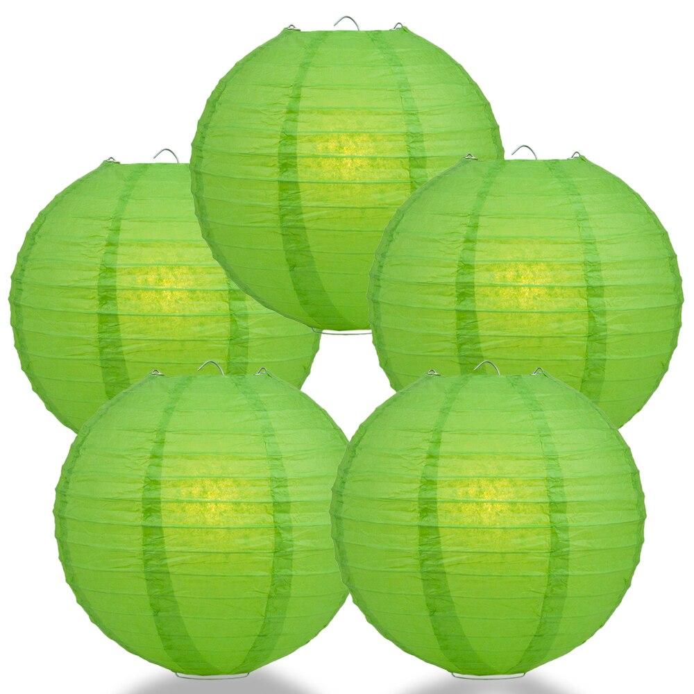 BULK PACK (5) 16" Grass Greenery Round Paper Lantern, Even Ribbing, Chinese Hanging Wedding & Party Decoration - PaperLanternStore.com - Paper Lanterns, Decor, Party Lights & More