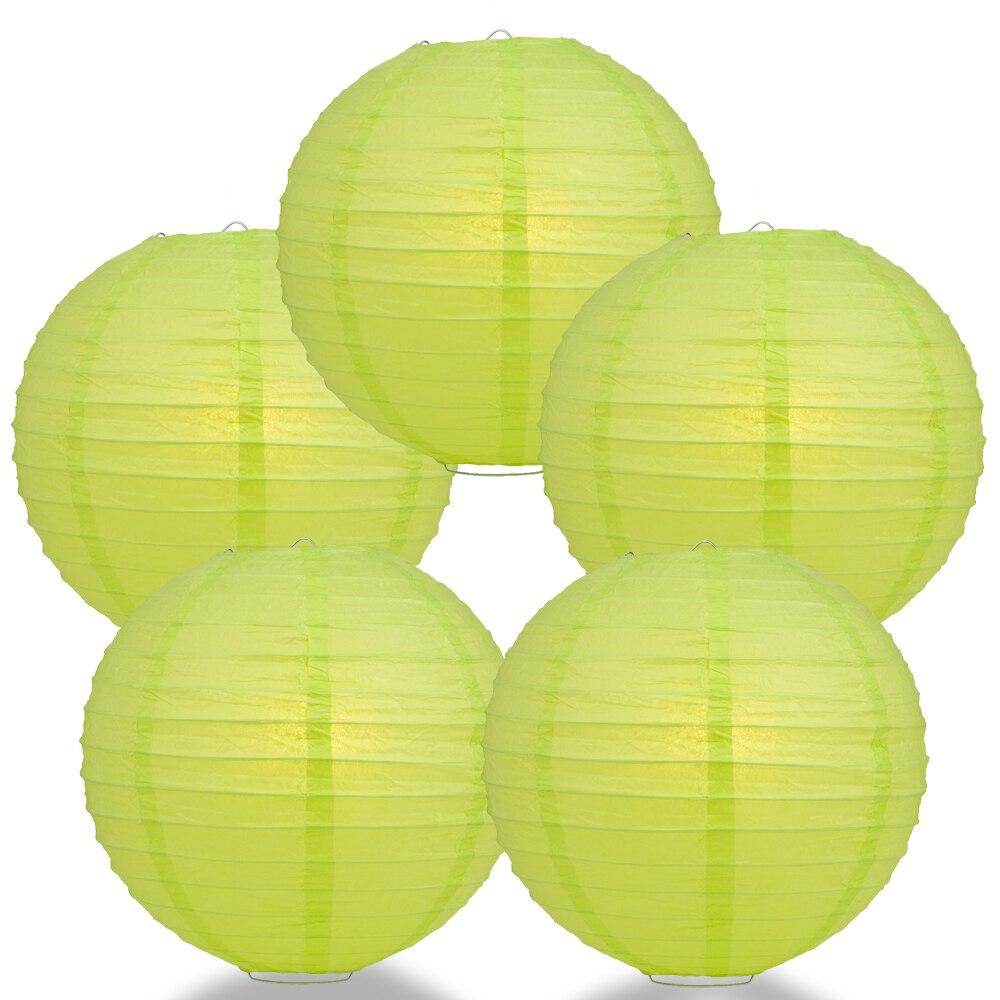 BULK PACK (5) 16" Light Lime Green Round Paper Lantern, Even Ribbing, Chinese Hanging Wedding & Party Decoration - PaperLanternStore.com - Paper Lanterns, Decor, Party Lights & More