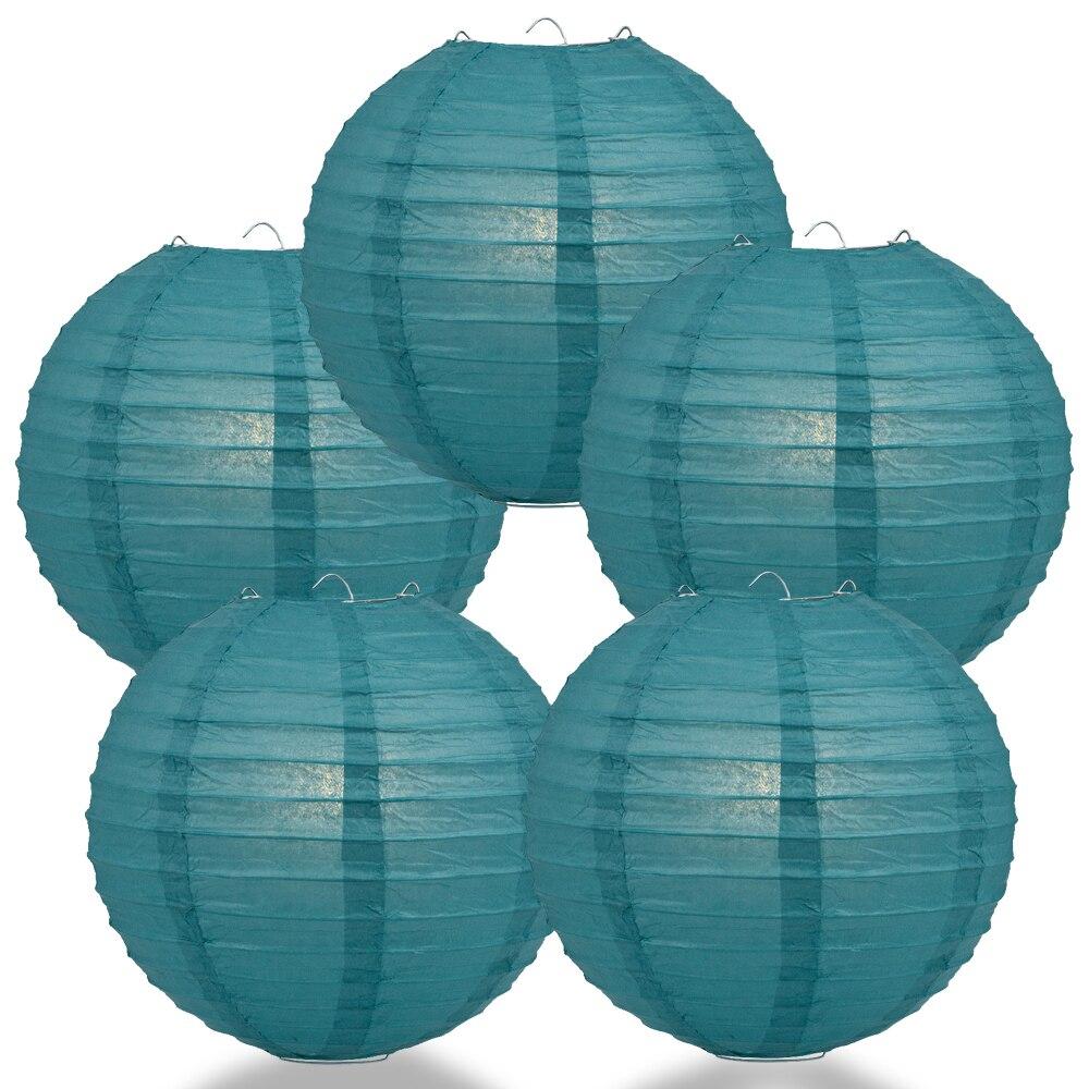 BULK PACK (5) 16" Tahiti Teal Round Paper Lantern, Even Ribbing, Chinese Hanging Wedding & Party Decoration - PaperLanternStore.com - Paper Lanterns, Decor, Party Lights & More