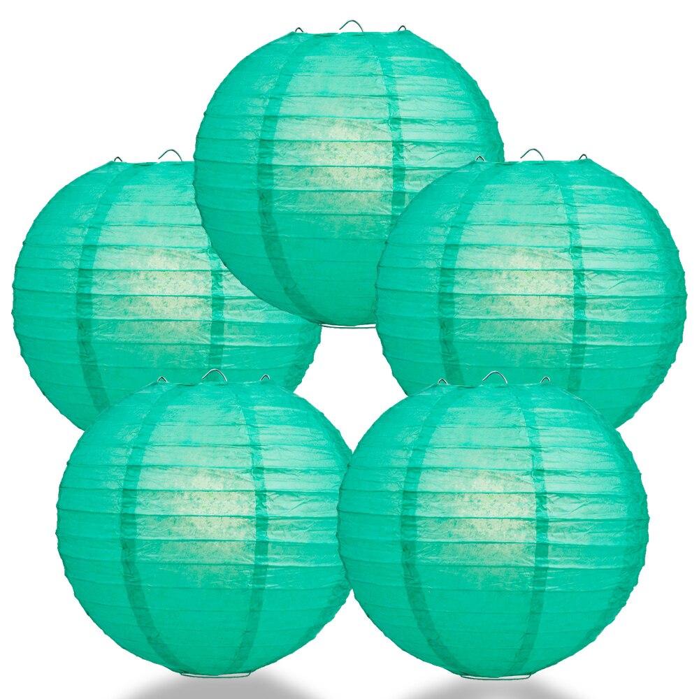 BULK PACK (5) 14" Teal Green Round Paper Lantern, Even Ribbing, Chinese Hanging Wedding & Party Decoration - PaperLanternStore.com - Paper Lanterns, Decor, Party Lights & More