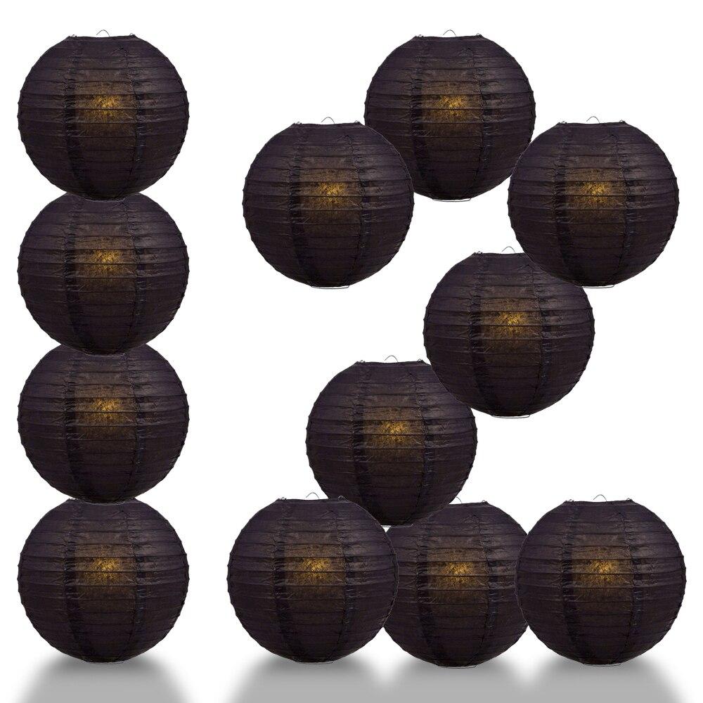 BULK PACK (12) 16" Black Round Paper Lantern, Even Ribbing, Chinese Hanging Wedding & Party Decoration - PaperLanternStore.com - Paper Lanterns, Decor, Party Lights & More