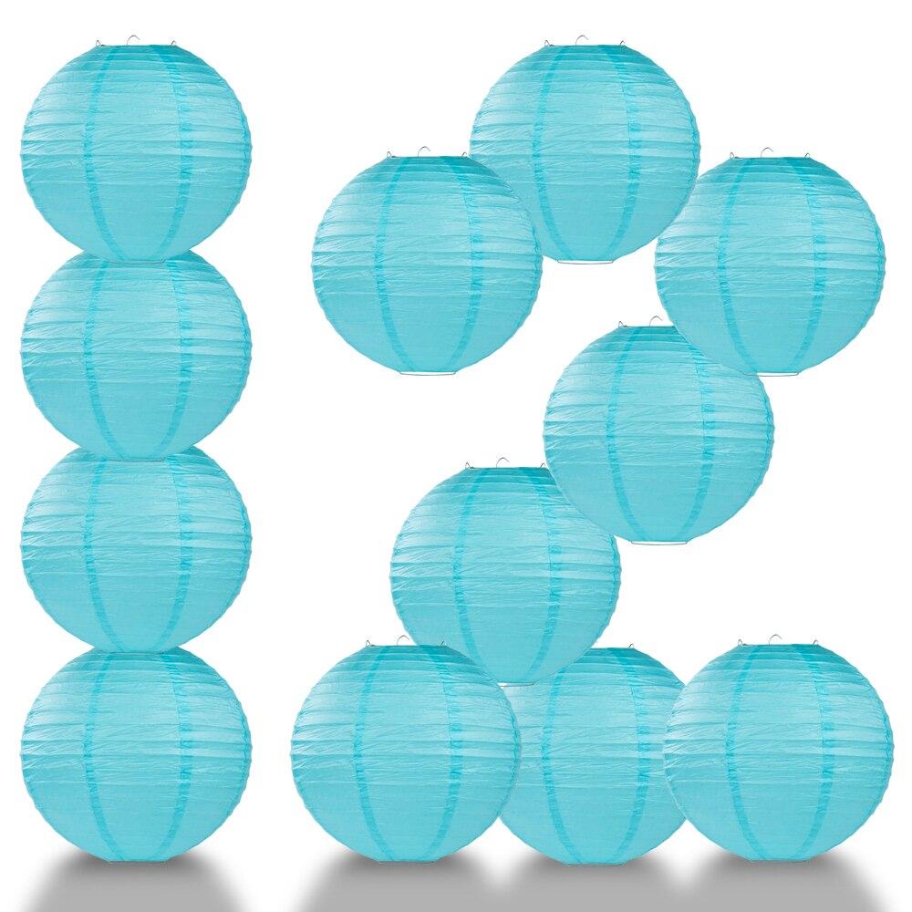 BULK PACK (12) 16" Baby Blue Round Paper Lantern, Even Ribbing, Hanging Decoration - PaperLanternStore.com - Paper Lanterns, Decor, Party Lights & More