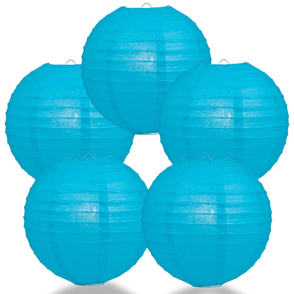 BULK PACK (5) 10" Turquoise Round Paper Lantern, Even Ribbing, Chinese Hanging Wedding & Party Decoration - PaperLanternStore.com - Paper Lanterns, Decor, Party Lights & More