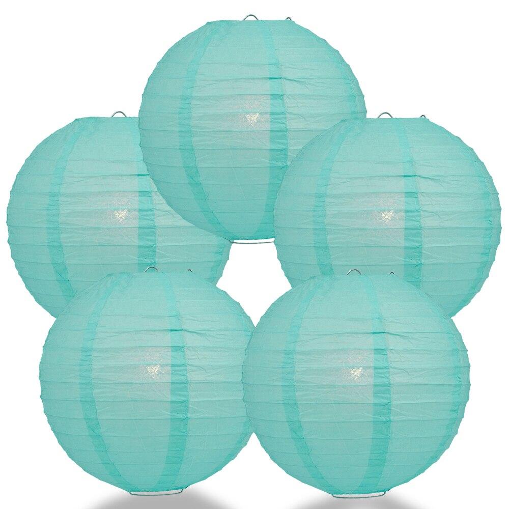 BULK PACK (5) 20" Water Blue Round Paper Lantern, Even Ribbing, Chinese Hanging Wedding & Party Decoration - PaperLanternStore.com - Paper Lanterns, Decor, Party Lights & More