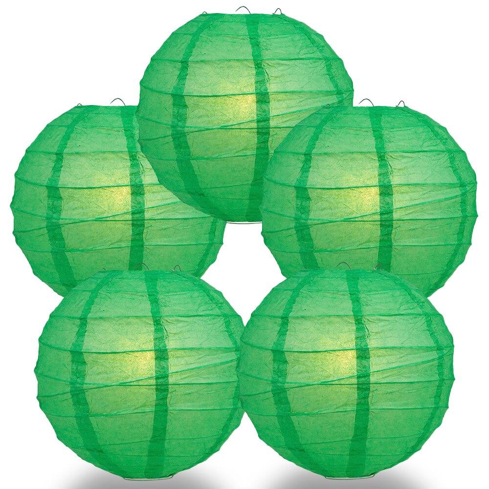 BULK PACK (5) 16" Emerald Green Round Paper Lantern, Crisscross Ribbing, Chinese Hanging Wedding & Party Decoration - PaperLanternStore.com - Paper Lanterns, Decor, Party Lights & More