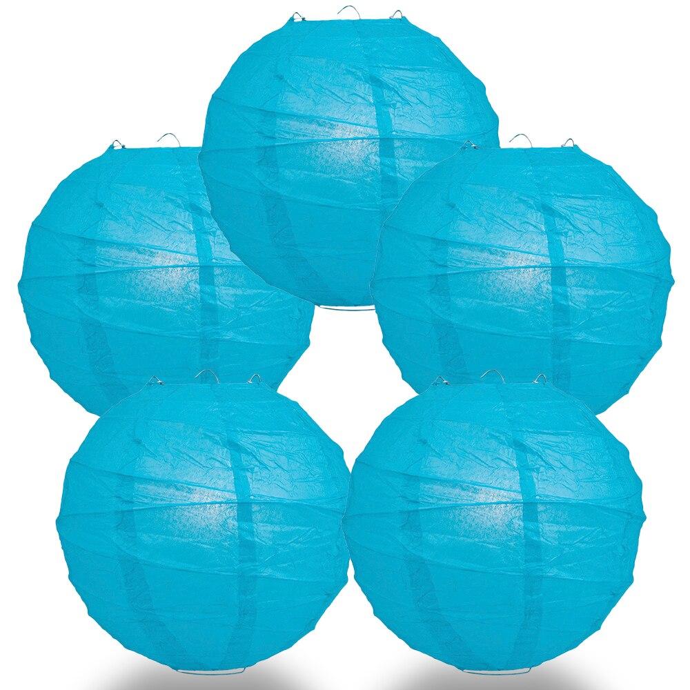 BULK PACK (5) 8" Turquoise Round Paper Lantern, Crisscross Ribbing, Chinese Hanging Wedding & Party Decoration - PaperLanternStore.com - Paper Lanterns, Decor, Party Lights & More