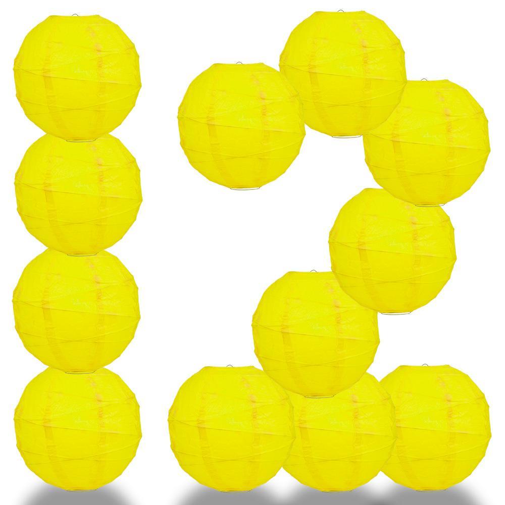 BULK PACK (12) 16" Yellow Round Paper Lantern, Crisscross Ribbing, Chinese Hanging Wedding & Party Decoration - PaperLanternStore.com - Paper Lanterns, Decor, Party Lights & More