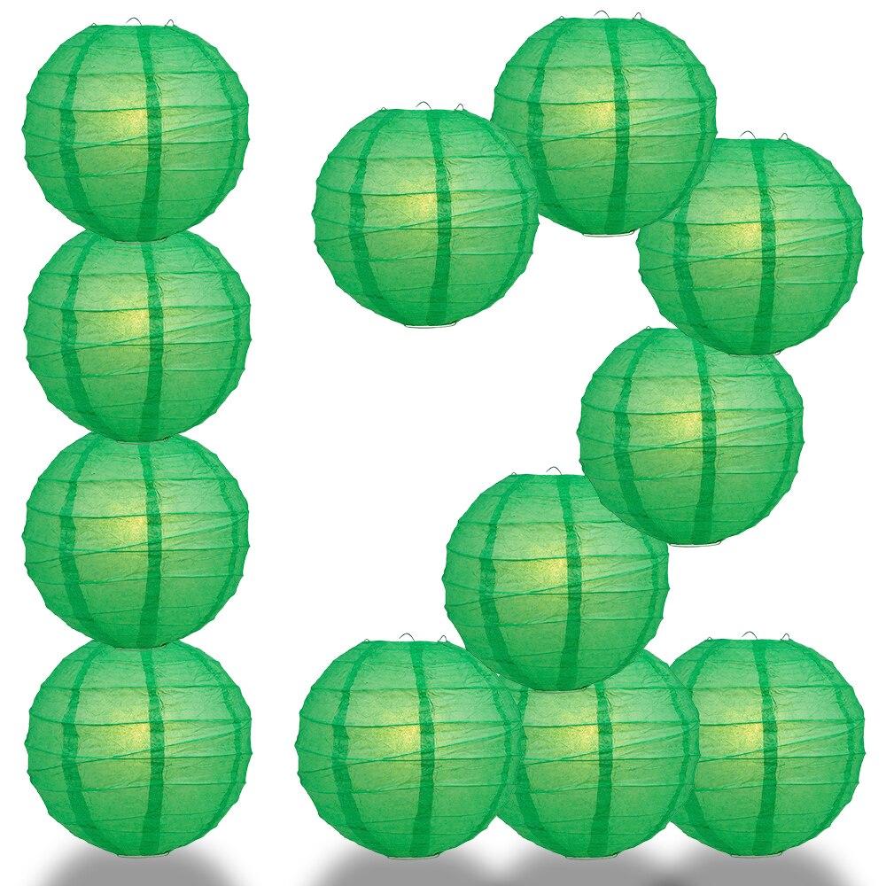 BULK PACK (12) 16" Emerald Green Round Paper Lantern, Crisscross Ribbing, Chinese Hanging Wedding & Party Decoration - PaperLanternStore.com - Paper Lanterns, Decor, Party Lights & More