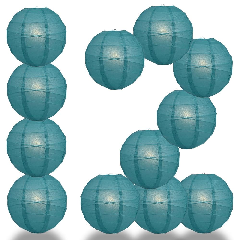 BULK PACK (12) 16" Tahiti Teal Round Paper Lantern, Crisscross Ribbing, Chinese Hanging Wedding & Party Decoration - PaperLanternStore.com - Paper Lanterns, Decor, Party Lights & More