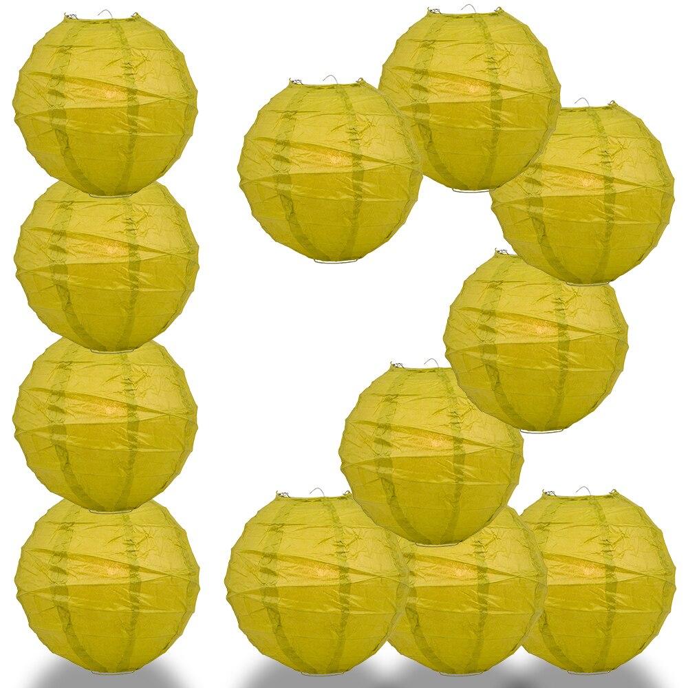 BULK PACK (12) 16" Chartreuse Yellow Green Round Paper Lantern, Crisscross Ribbing, Chinese Hanging Wedding & Party Decoration - PaperLanternStore.com - Paper Lanterns, Decor, Party Lights & More