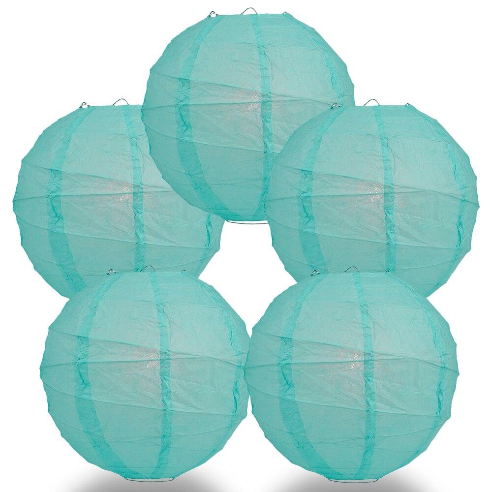 BULK PACK (5) 8" Water Blue Round Paper Lantern, Crisscross Ribbing, Chinese Hanging Wedding & Party Decoration - PaperLanternStore.com - Paper Lanterns, Decor, Party Lights & More