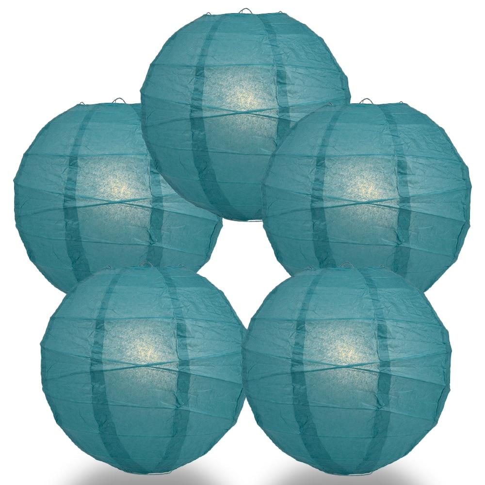 BULK PACK (5) 24" Tahiti Teal Round Paper Lantern, Crisscross Ribbing, Chinese Hanging Wedding & Party Decoration - PaperLanternStore.com - Paper Lanterns, Decor, Party Lights & More