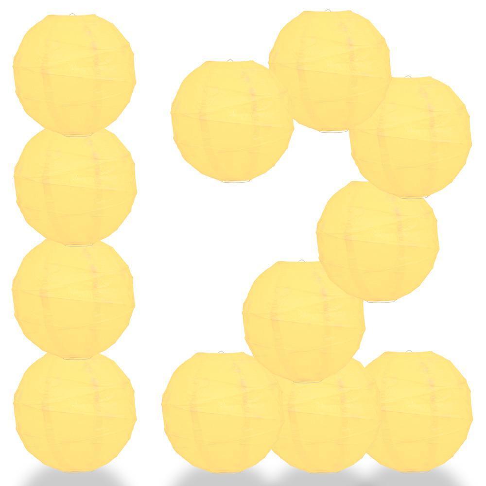 BULK PACK (12) 16" Lemon Yellow Chiffon Round Paper Lantern, Crisscross Ribbing, Chinese Hanging Wedding & Party Decoration - PaperLanternStore.com - Paper Lanterns, Decor, Party Lights & More