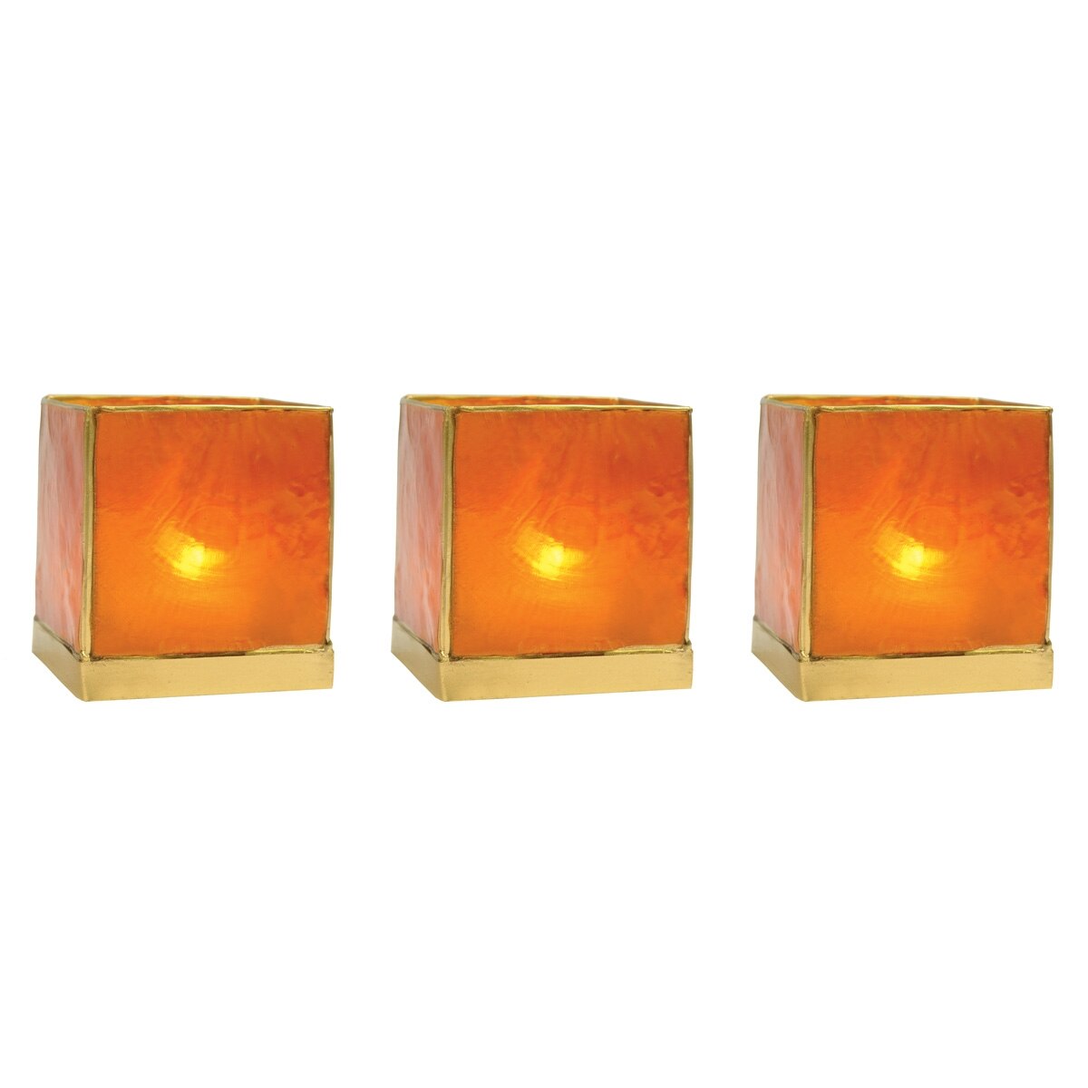 Mango Orange &amp; Gold Luana Capiz Square Candle Holder Set of 3 - PaperLanternStore.com - Paper Lanterns, Decor, Party Lights &amp; More