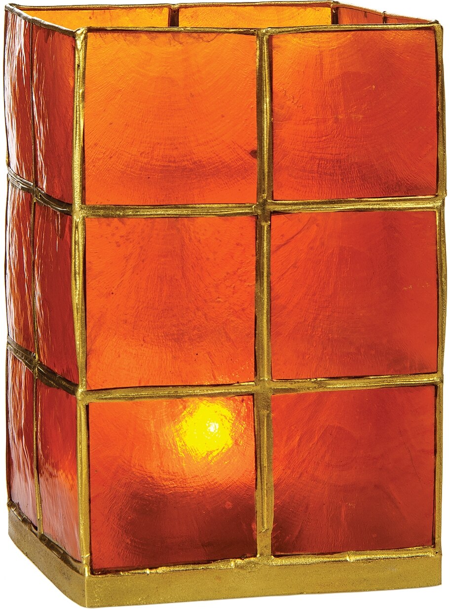 Mango Orange &amp; Gold Moku Tall Capiz Candle Holder - PaperLanternStore.com - Paper Lanterns, Decor, Party Lights &amp; More