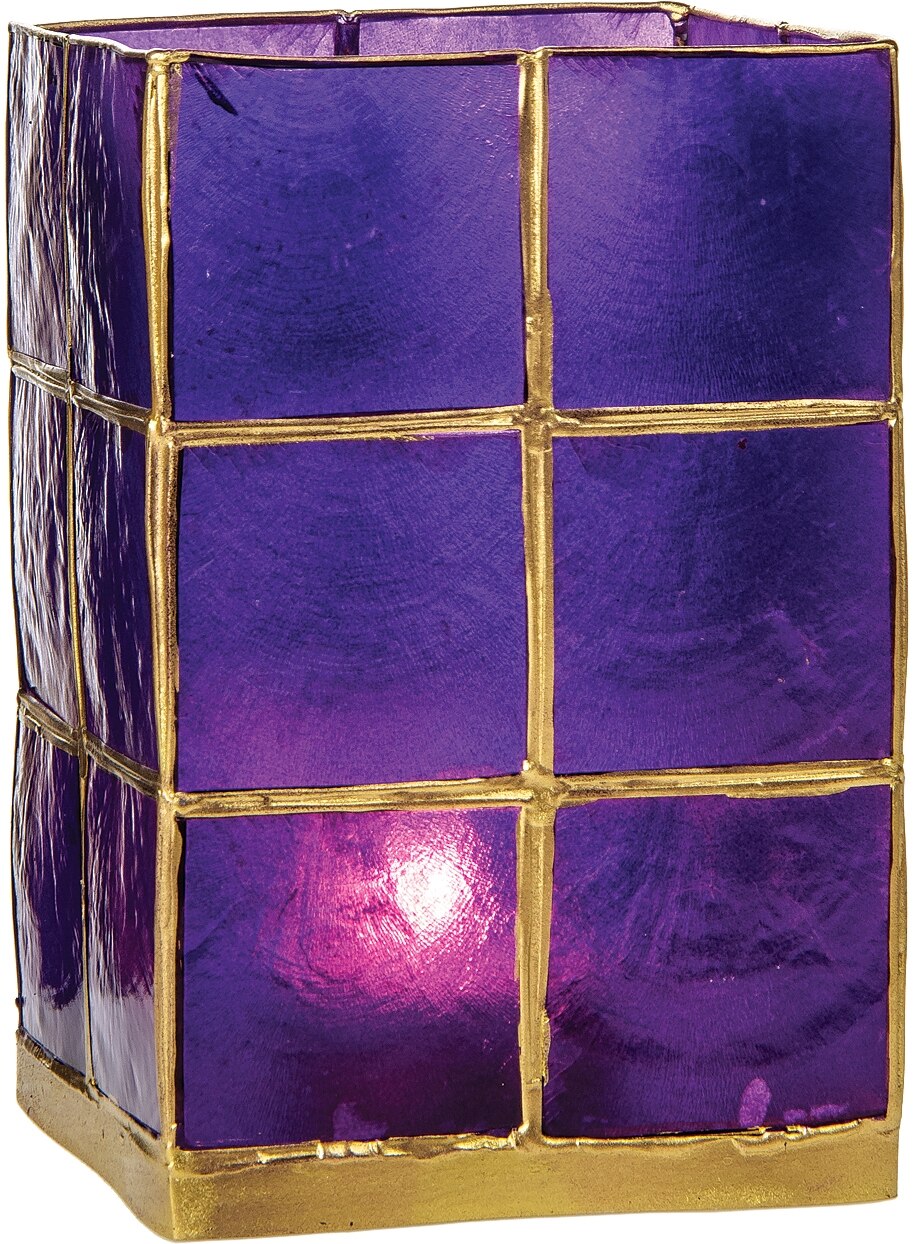 Plum Purple &amp; Gold Moku Tall Capiz Candle Holder - PaperLanternStore.com - Paper Lanterns, Decor, Party Lights &amp; More