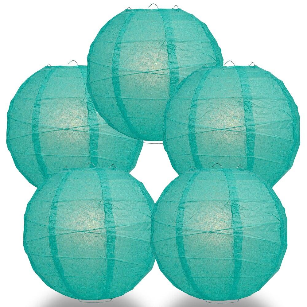 BULK PACK (5) 6" Teal Green Round Paper Lantern, Crisscross Ribbing, Chinese Hanging Wedding & Party Decoration - PaperLanternStore.com - Paper Lanterns, Decor, Party Lights & More