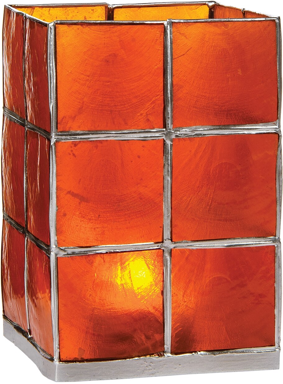 Mango Orange &amp; Silver Moku Tall Capiz Candle Holder - PaperLanternStore.com - Paper Lanterns, Decor, Party Lights &amp; More