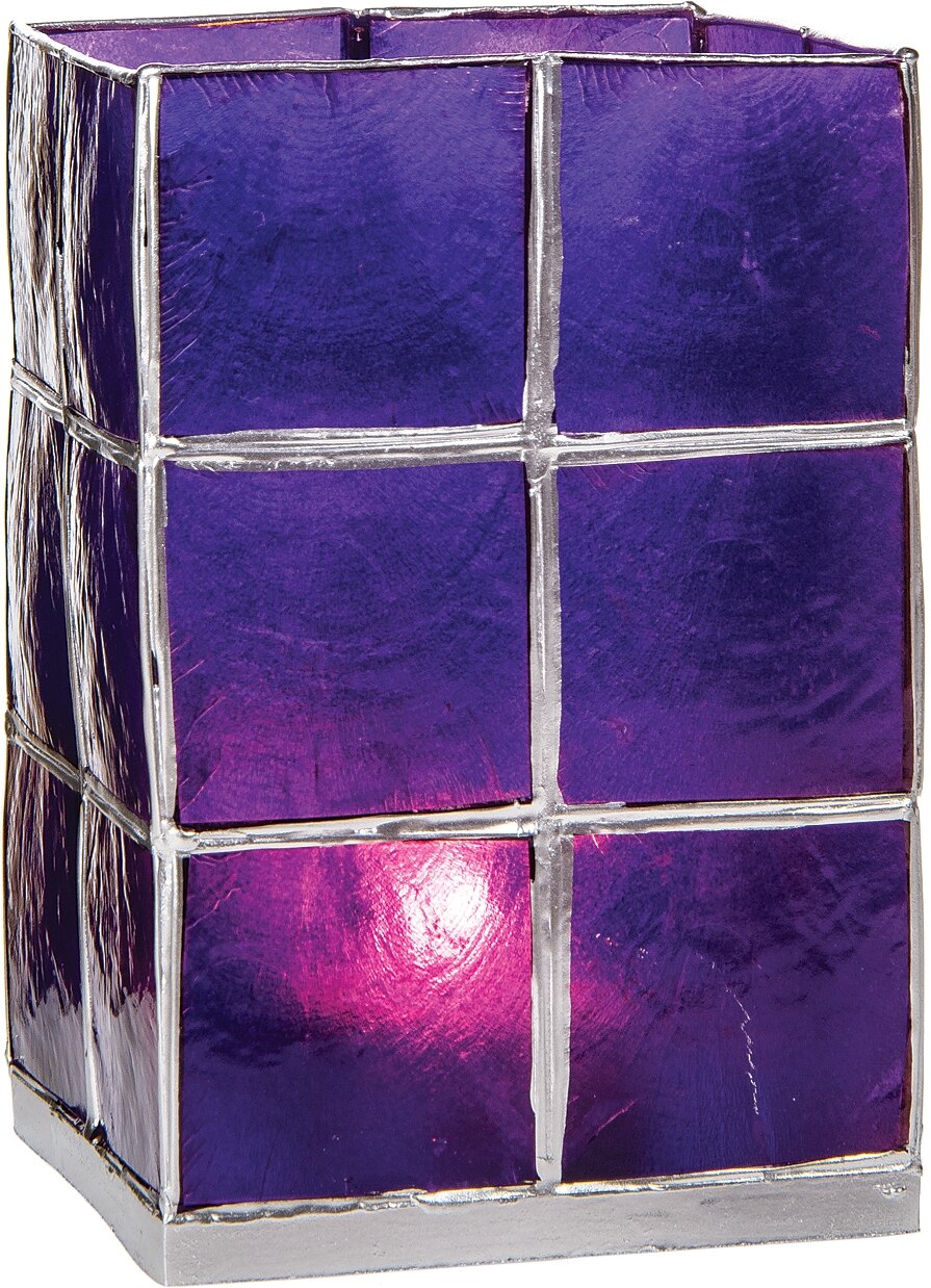 Plum Purple &amp; Silver Moku Tall Capiz Candle Holder - PaperLanternStore.com - Paper Lanterns, Decor, Party Lights &amp; More