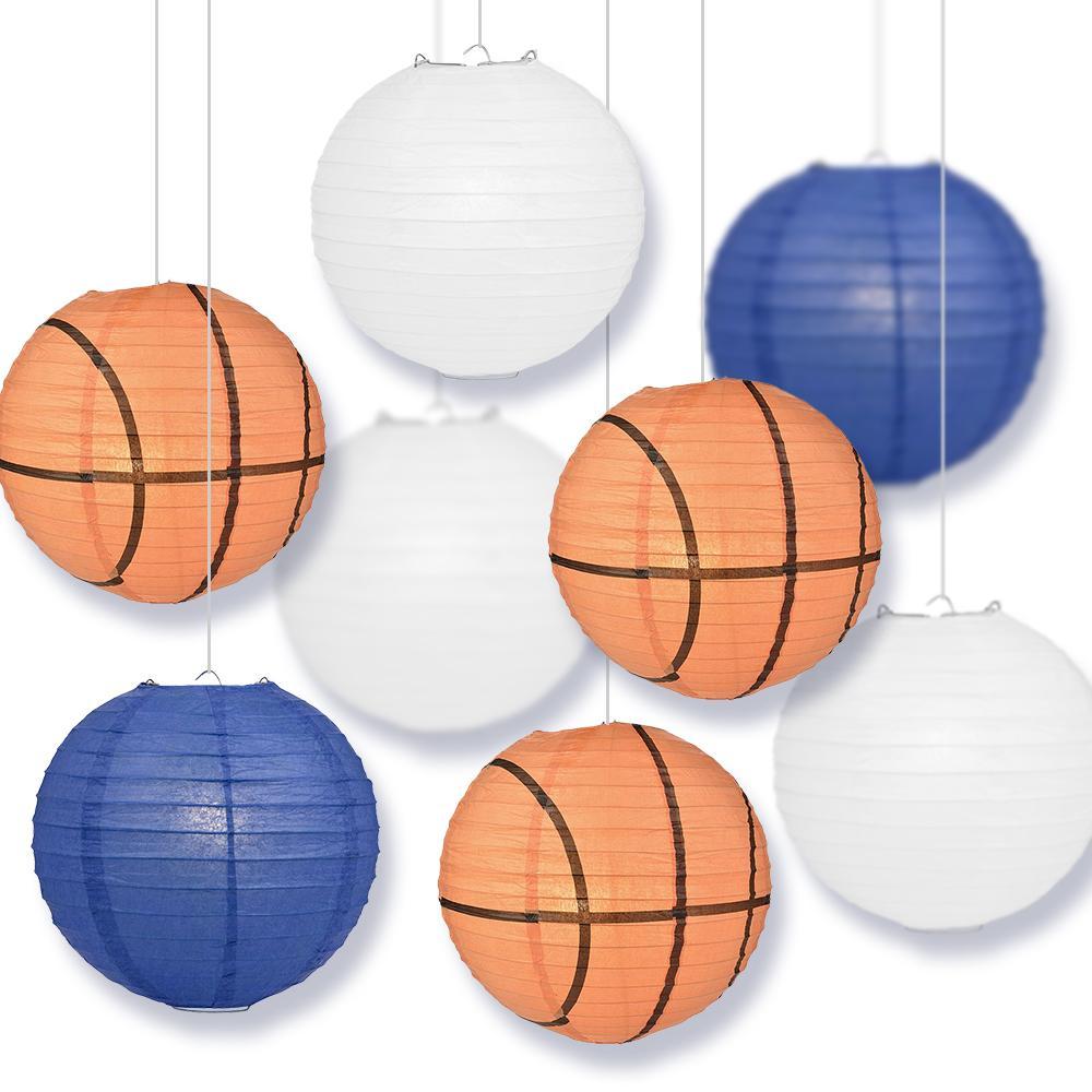 Indianapolis College Basketball 14-inch Paper Lanterns 8pc Combo Party Pack - Dark Blue, White - PaperLanternStore.com - Paper Lanterns, Decor, Party Lights & More