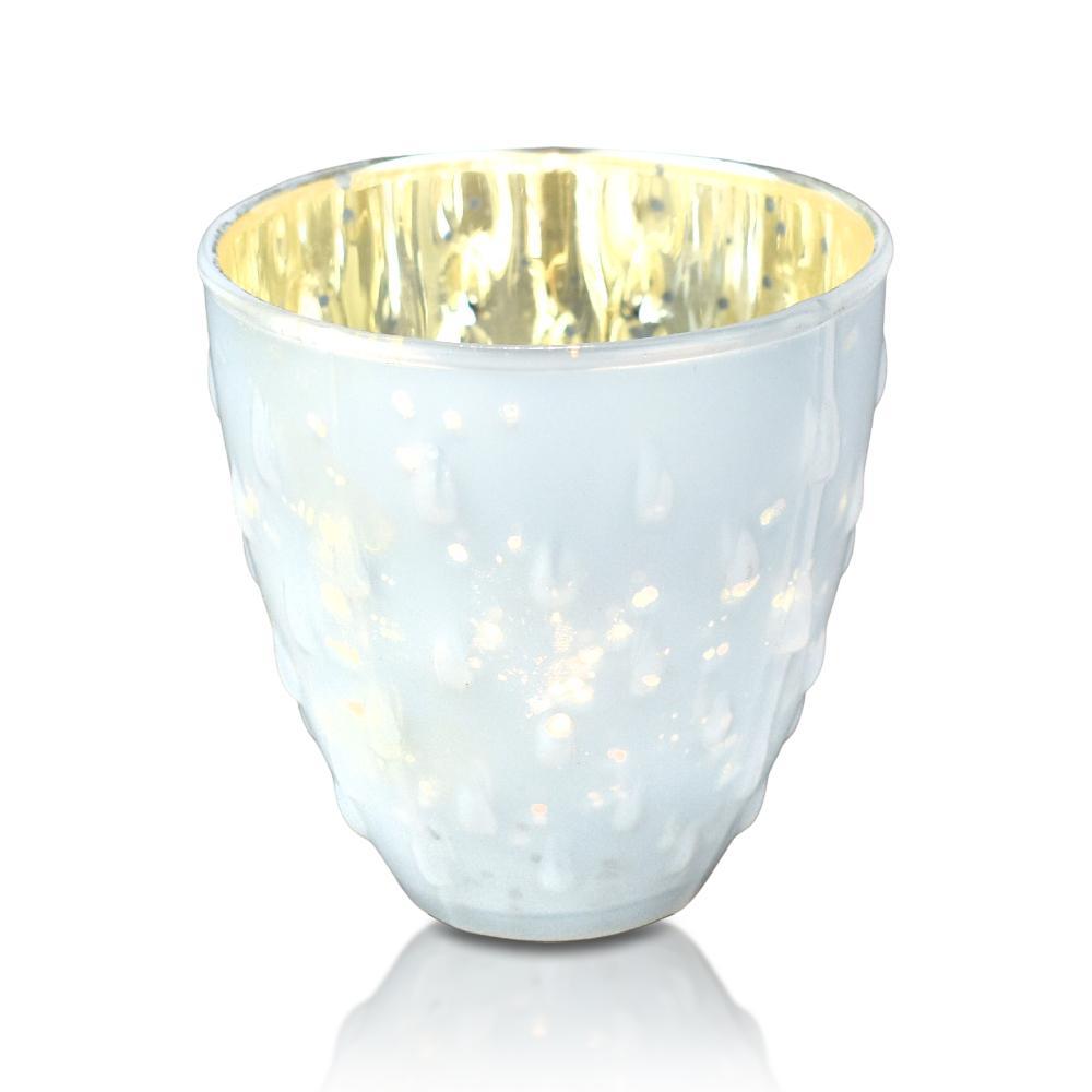 Vintage Mercury Glass Candle Holder (3.25-Inch, Small Deborah Design, Pearl White) - For Use with Tea Lights - Home Decor, Parties and Wedding Decorations - PaperLanternStore.com - Paper Lanterns, Decor, Party Lights &amp; More