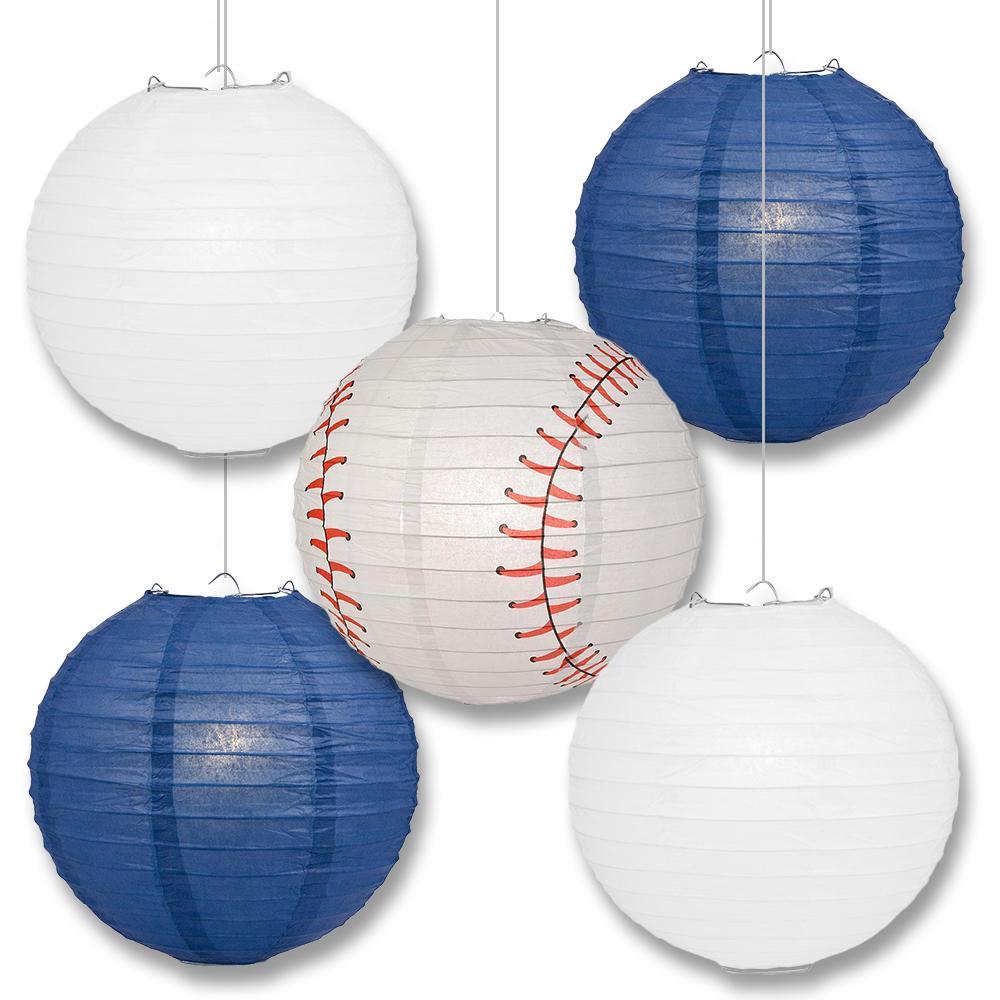 Detroit Pro Baseball 14-inch Paper Lanterns 5pc Combo Party Pack - Navy Blue & White - PaperLanternStore.com - Paper Lanterns, Decor, Party Lights & More