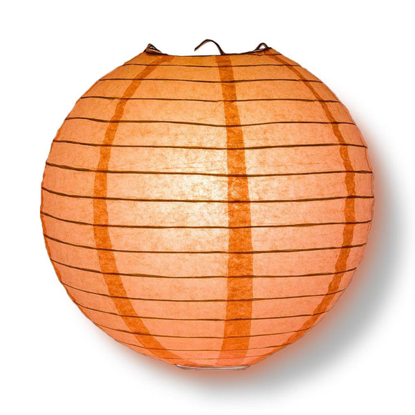 12 PACK  12 Inch Peach / Orange Coral Even Ribbing Round Paper Lantern,  Hanging Combo Set -  - Paper Lanterns, Decor, Party  Lights & More