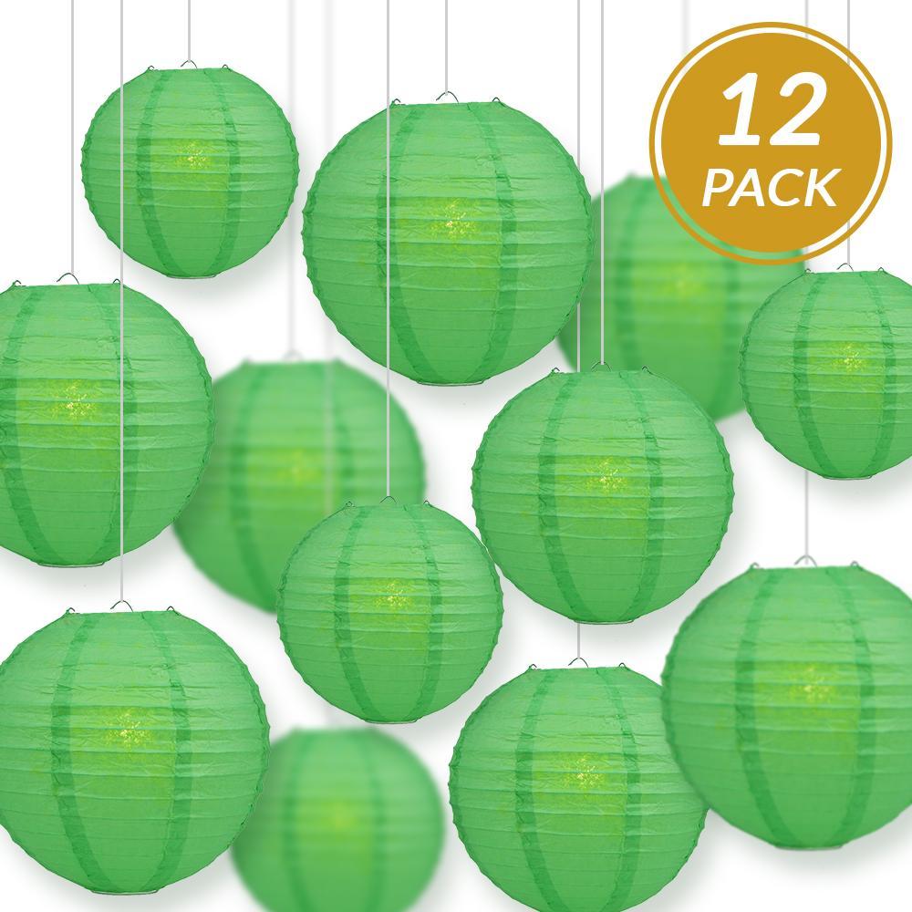 12-PC Emerald Green Paper Lantern Chinese Hanging Wedding & Party Assorted Decoration Set, 12/10/8-Inch - PaperLanternStore.com - Paper Lanterns, Decor, Party Lights & More