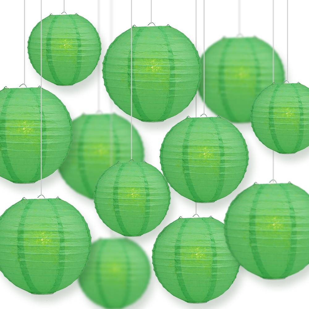 12-PC Emerald Green Paper Lantern Chinese Hanging Wedding & Party Assorted Decoration Set, 12/10/8-Inch - PaperLanternStore.com - Paper Lanterns, Decor, Party Lights & More