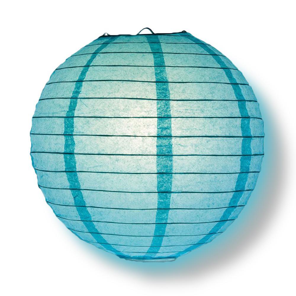 8/12/16" Water Blue Round Paper Lanterns, Even Ribbing (3-Pack Cluster) - PaperLanternStore.com - Paper Lanterns, Decor, Party Lights & More