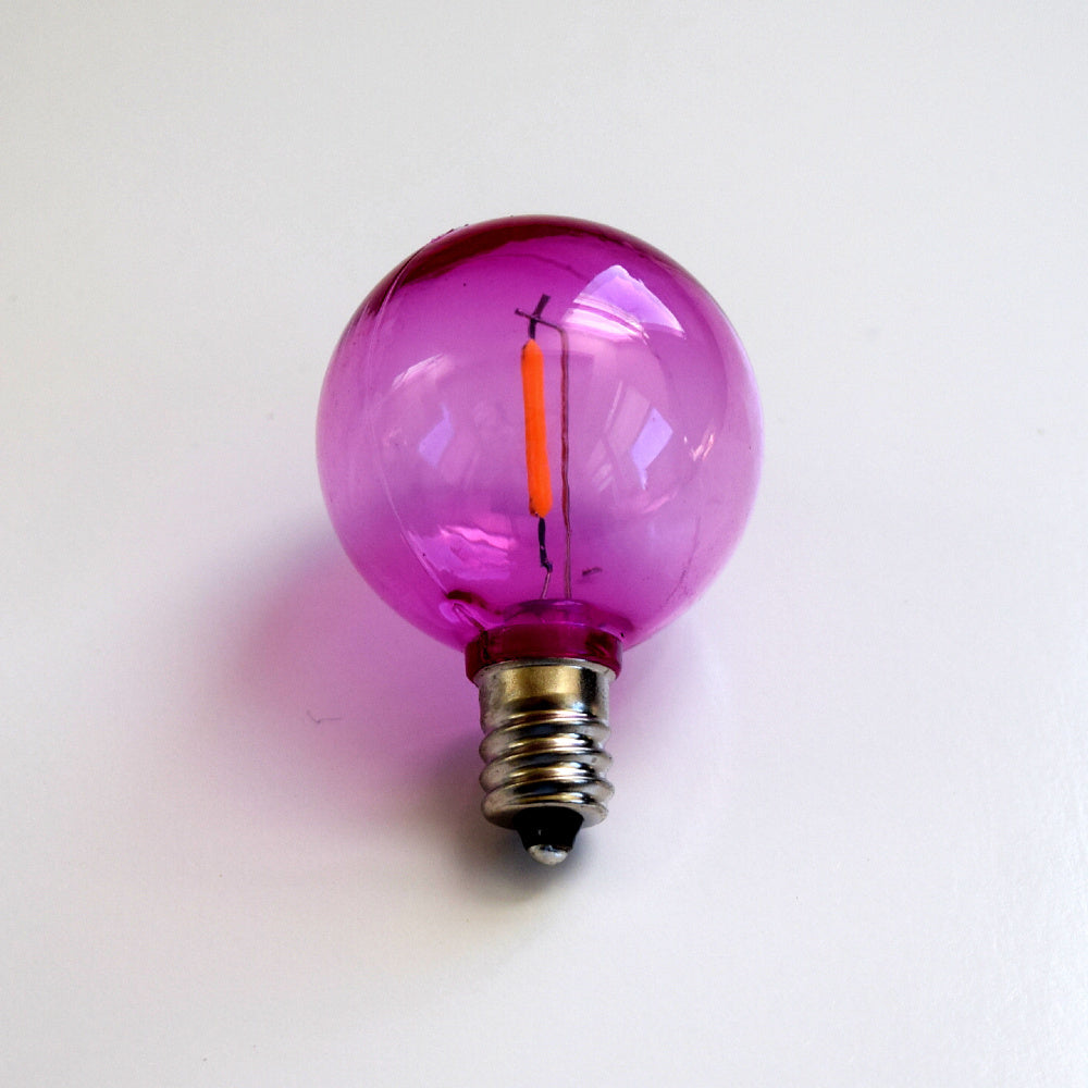 Fuchsia / Hot Pink LED Filament G40 Globe Shatterproof Energy Saving Color Light Bulb, Dimmable, 1W,  E12 Candelabra Base