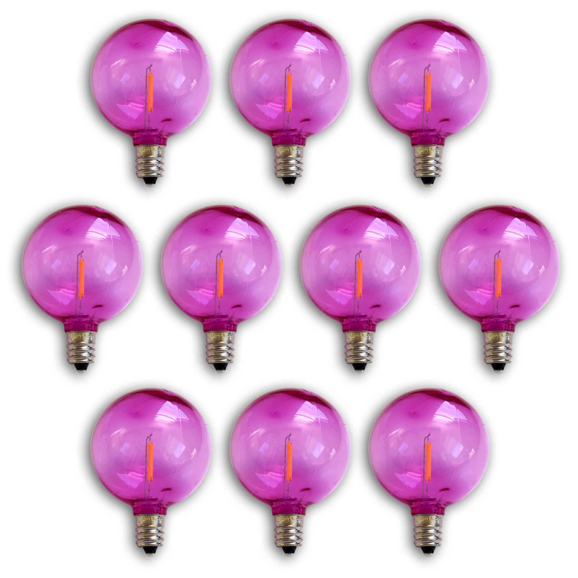 10-PACK Fuchsia / Hot Pink LED Filament G50 Globe Shatterproof Energy Saving Color Light Bulb, Dimmable, 1W,  E12 Candelabra Base