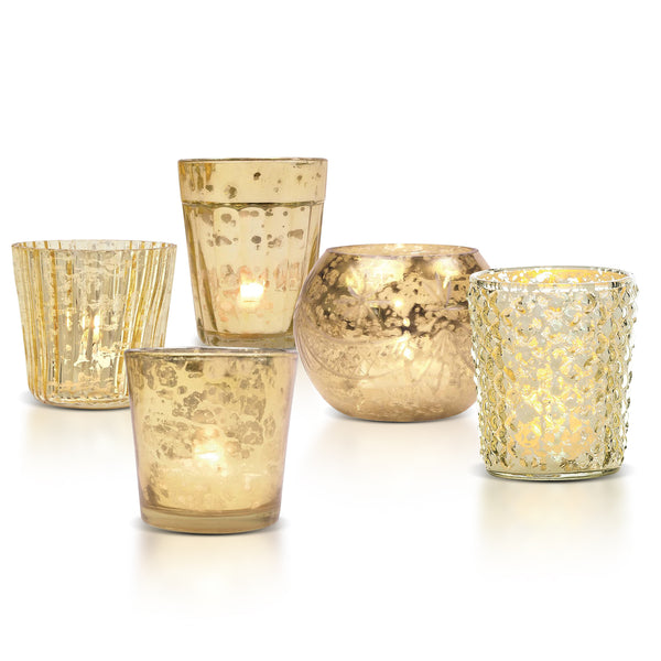 Vintage Mercury Glass Votive Tea Light Candle Holders - Gold (5 PACK ...