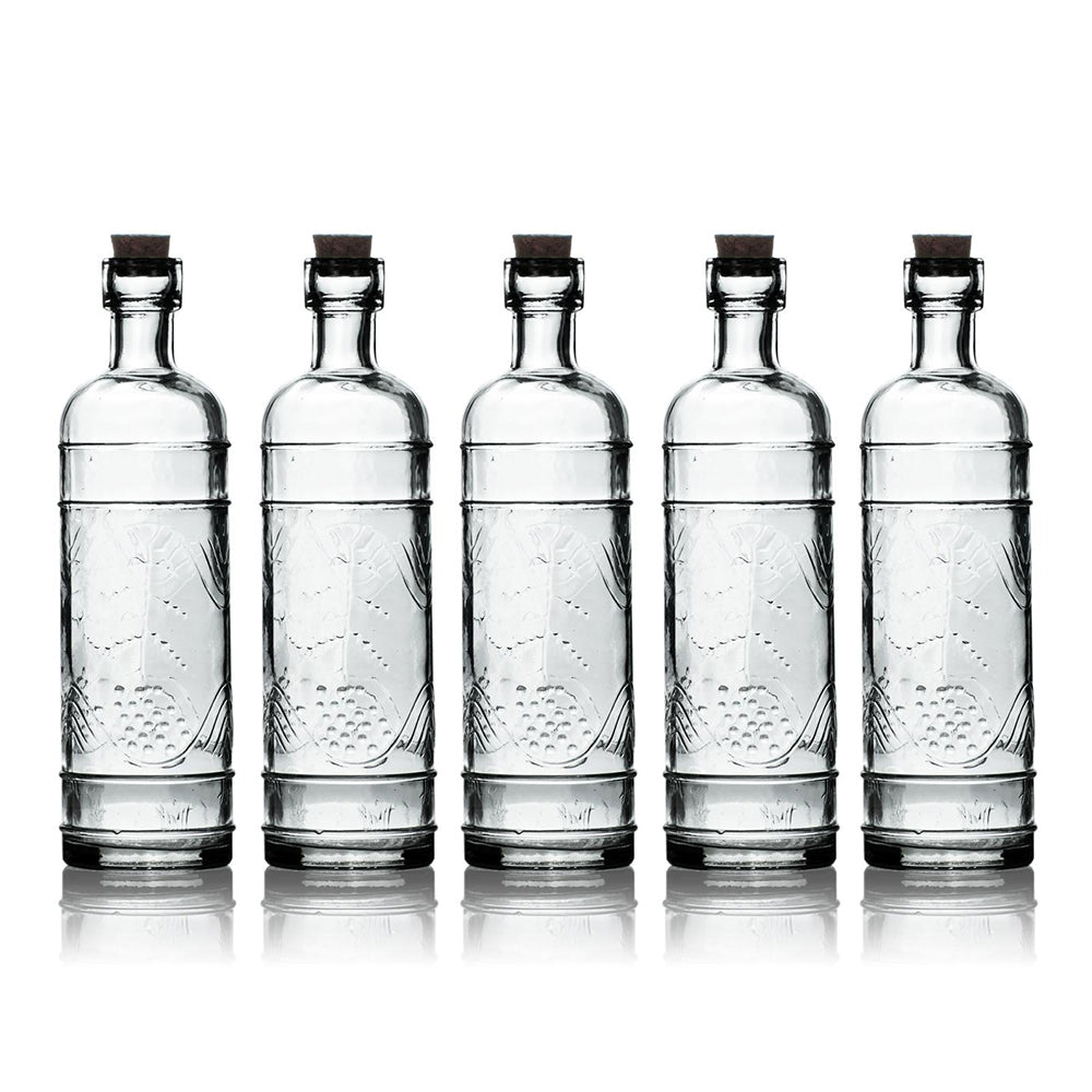 5 Pack - 6.5" Mabel Clear Vintage Glass Bottle with Cork - DIY Wedding Flower & Bud Vases