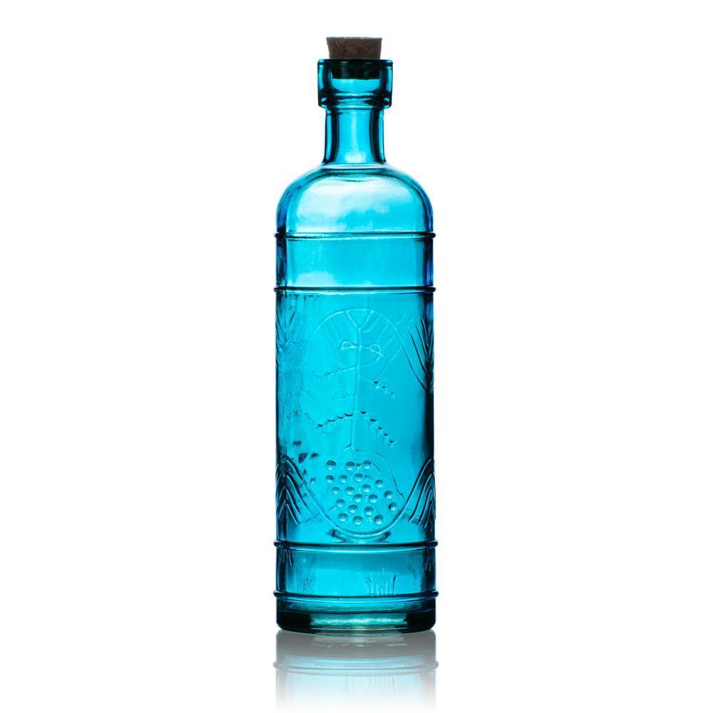 5 Pack - 6.5" Mabel Turquoise Vintage Glass Bottle with Cork - DIY Wedding Flower & Bud Vases