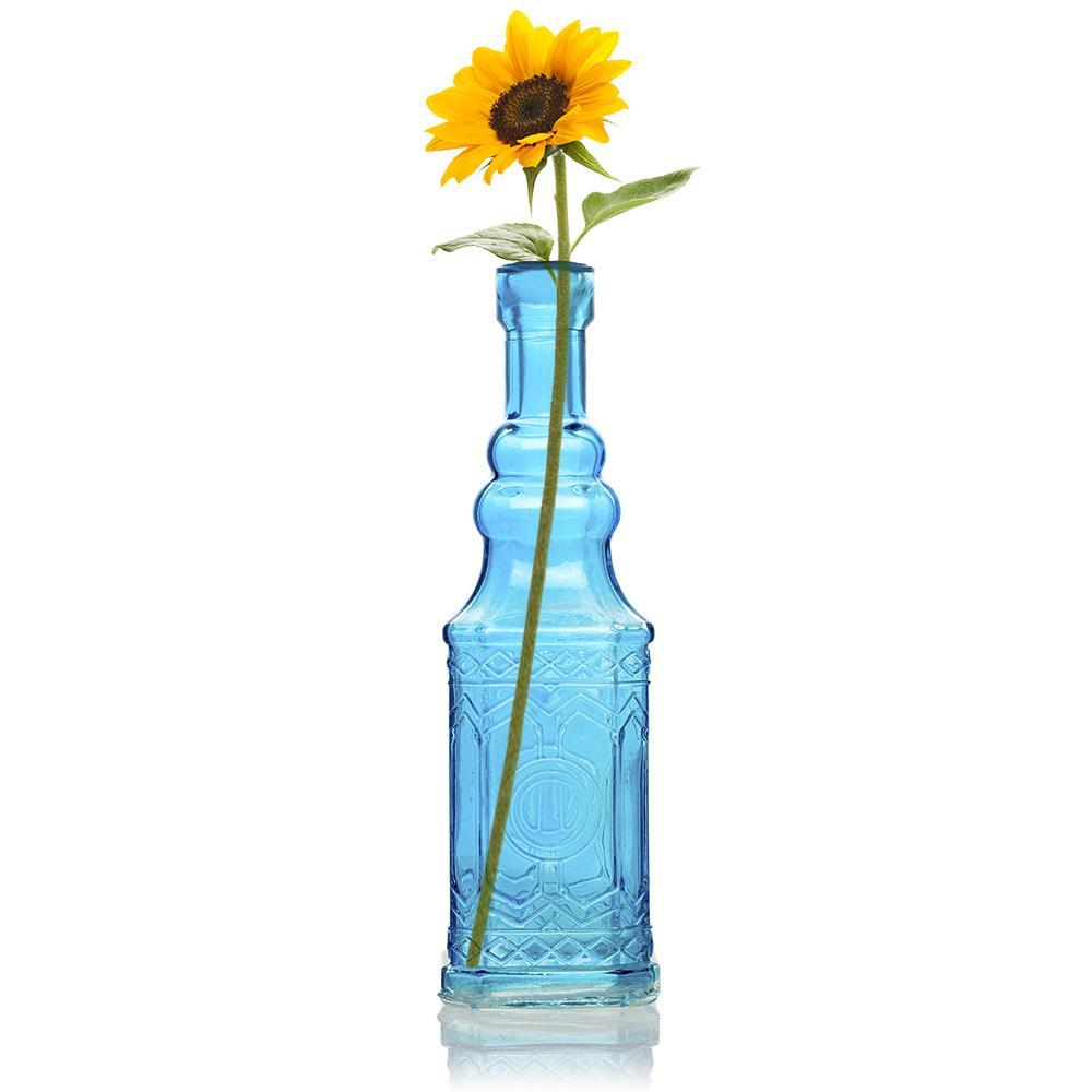 5 Pack - 6.5" Ella Turquoise Vintage Glass Bottle with Cork - DIY Wedding Flower Bud Vases