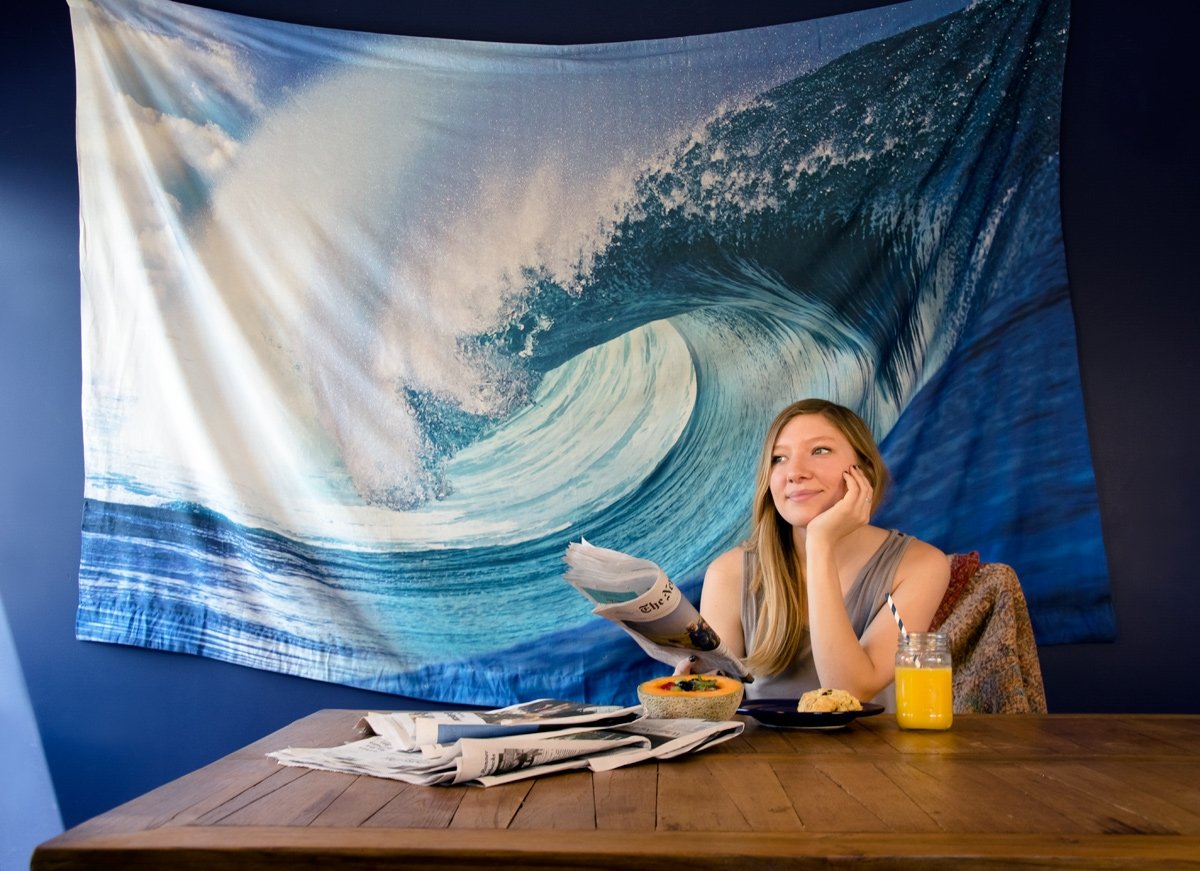 BLOWOUT Teahupoo Surf Photo Tapestry - (Medium, 7.5 X 4.8 Feet, 100% Cotton, Fair Trade Certified) - PaperLanternStore.com - Paper Lanterns, Decor, Party Lights &amp; More