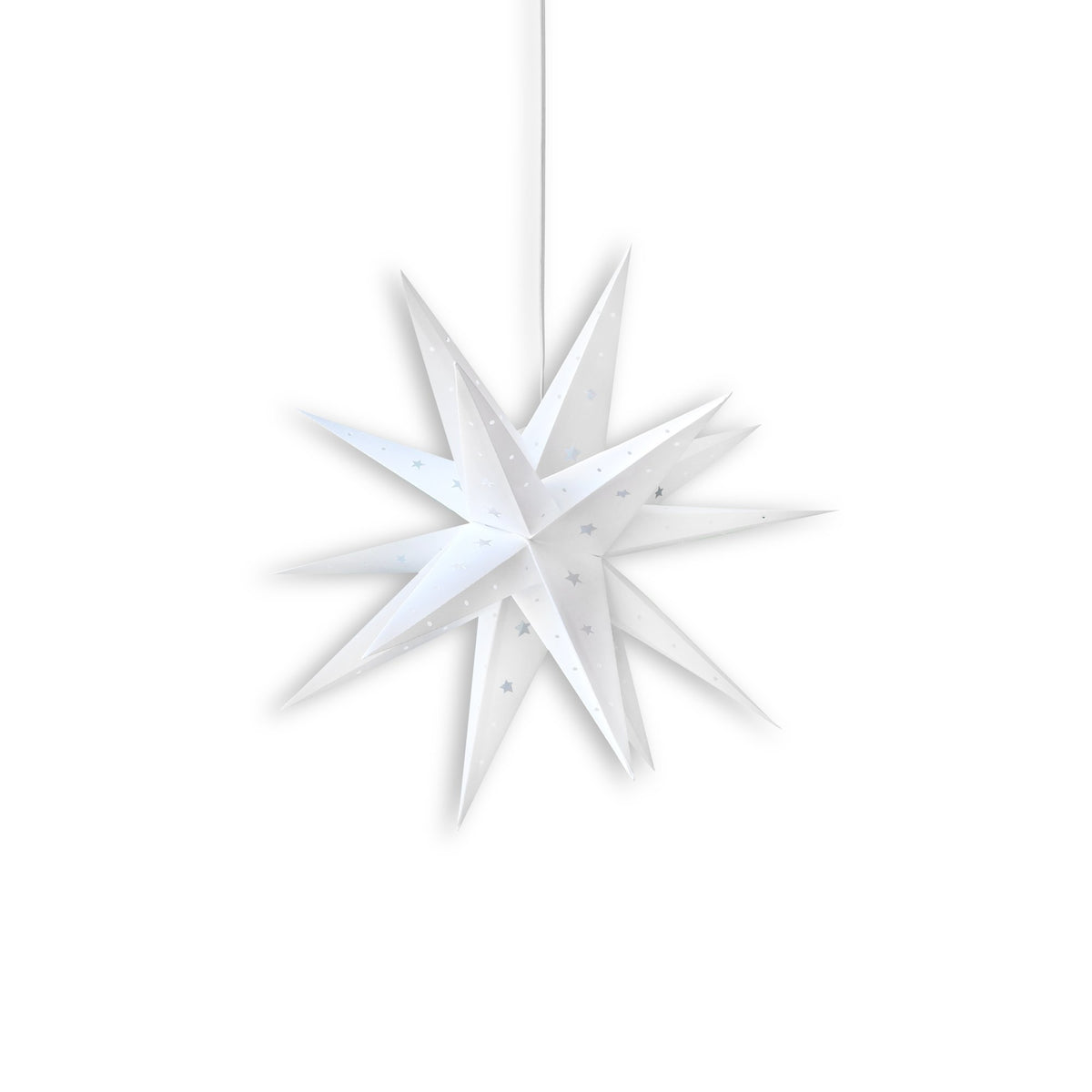 LANTERN + CORD + BULB | 16&quot; White Moravian Weatherproof Star Lantern Lamp, Multi-Point Hanging Decoration - PaperLanternStore.com - Paper Lanterns, Decor, Party Lights &amp; More