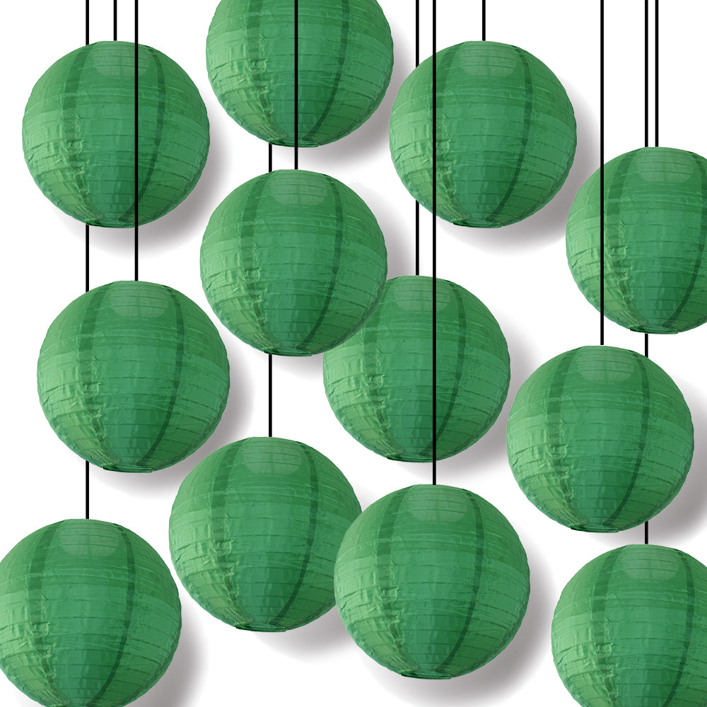 BULK PACK (12) 18" Emerald Green Shimmering Nylon Lantern, Even Ribbing, Durable, Hanging