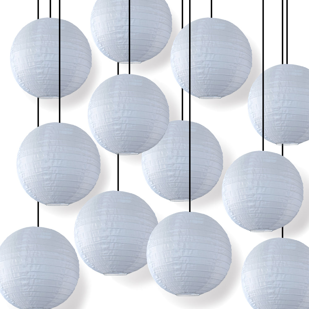 BULK PACK (12) 20" White Shimmering Nylon Lantern, Even Ribbing, Durable, Hanging