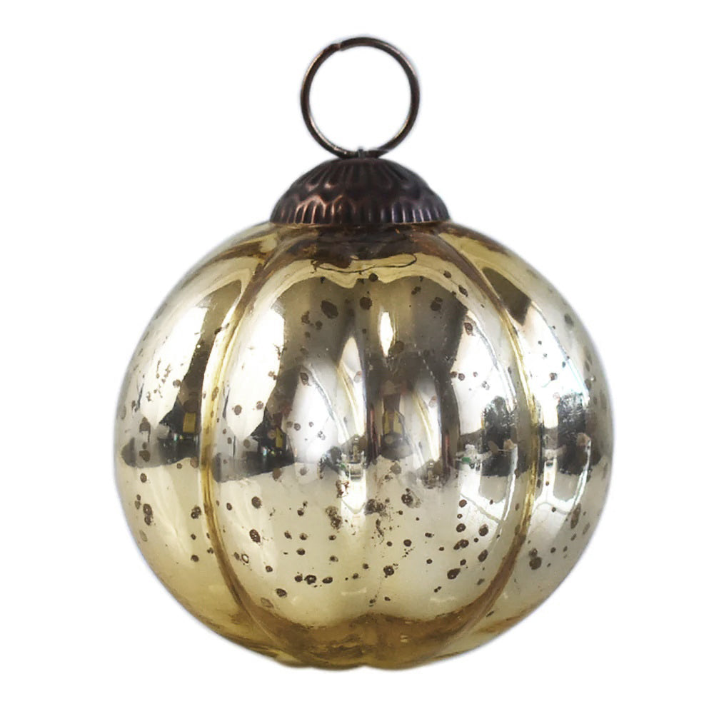 3&quot; Gold Posey Mercury Glass Pumpkin Ornament Christmas Decoration