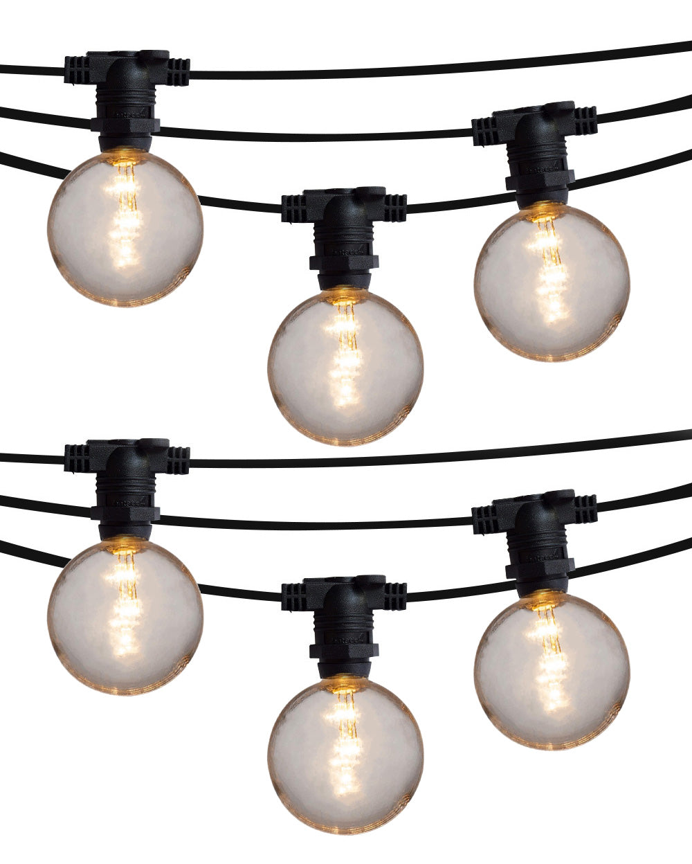 25 Socket Suspended Outdoor Commercial String Light retailer Set, Globe Bulbs, 29 FT Black Cord w/ E12 C7 Base, Weatherproof