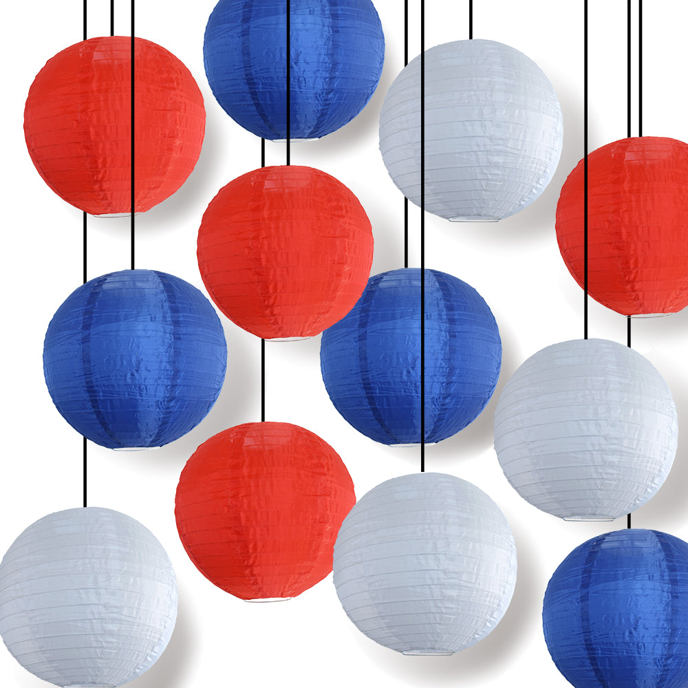 Patriotic Even Ribbing Nylon Lantern Party Pack Combo Set (12-Pack)