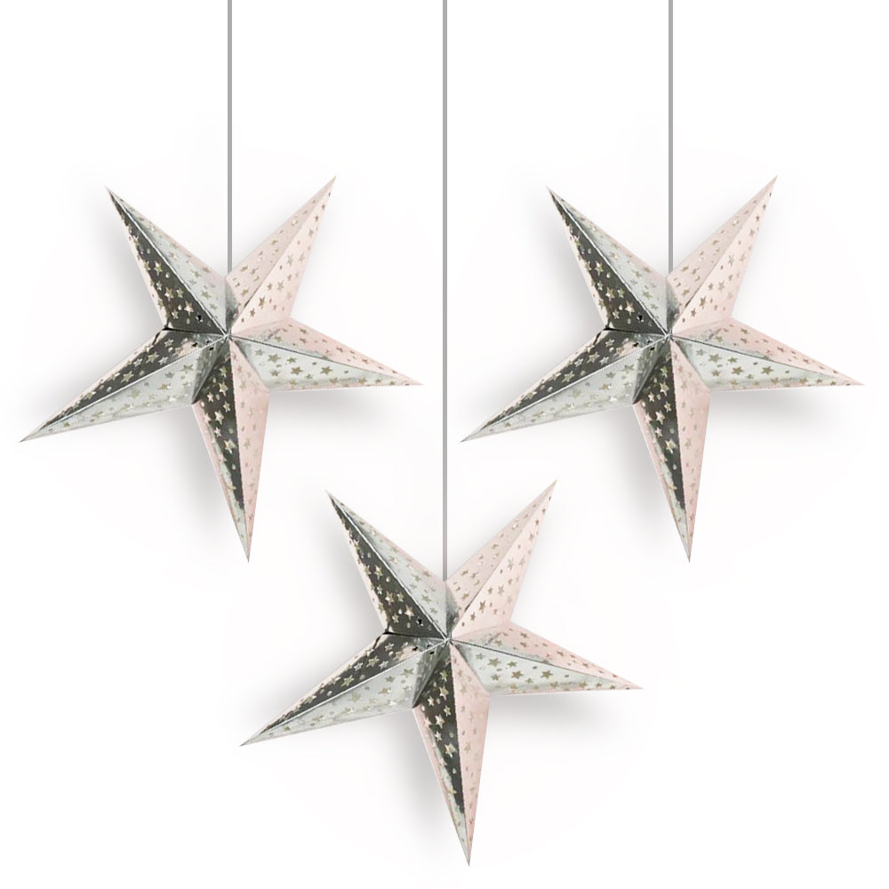 26 Silver Foil Cut-Out Paper Star Lantern, Hanging Wedding & Party Decoration