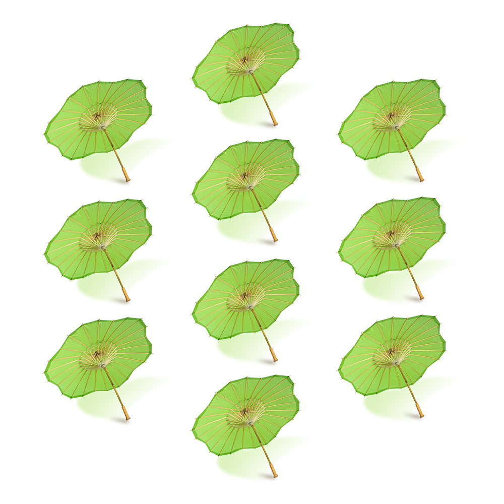 BULK PACK (10-PACK) 32" Grass Greenery Paper Parasol Umbrella, Scallop Blossom Shaped with Elegant Handle