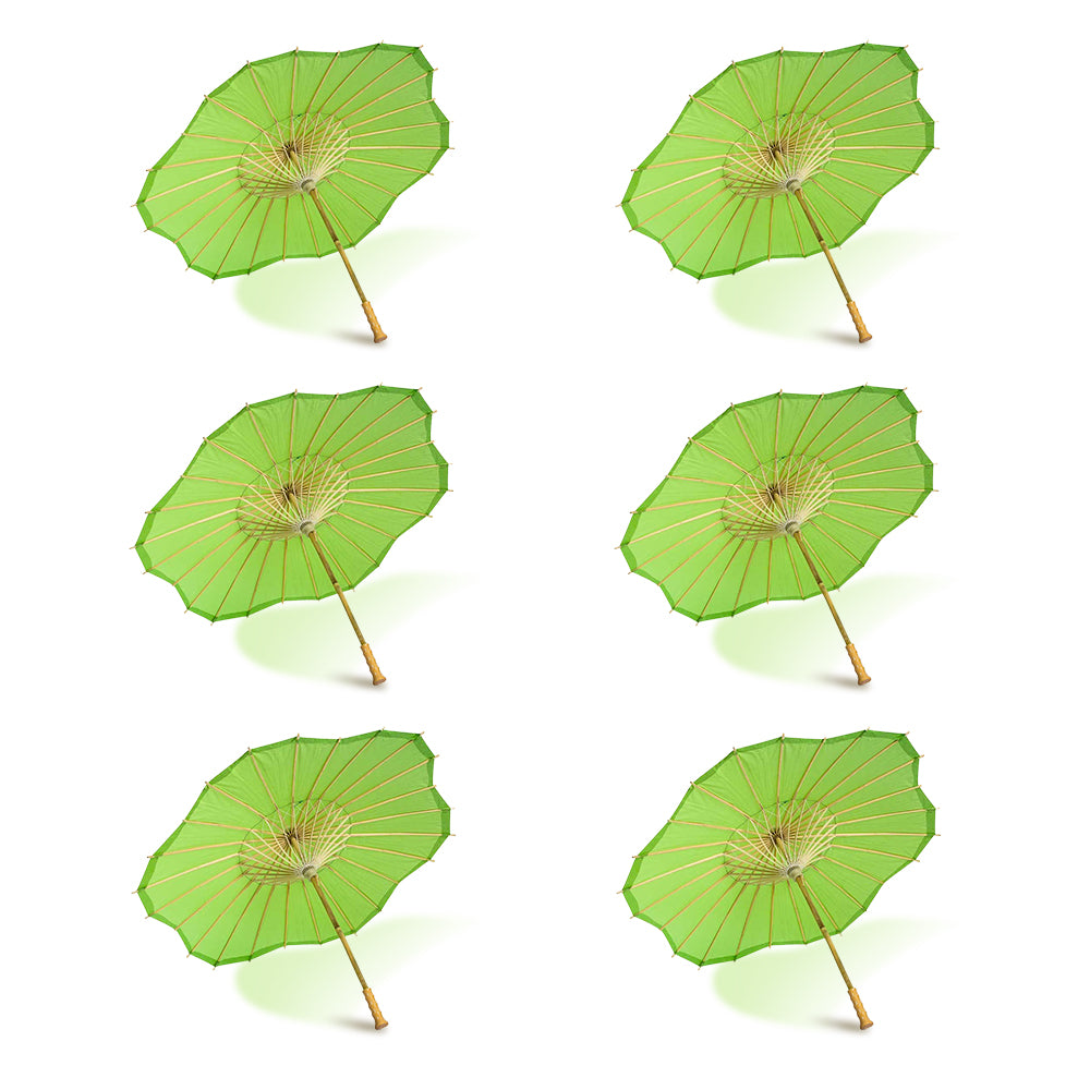 BULK PACK (6-PACK) 32" Grass Greenery Paper Parasol Umbrella, Scallop Blossom Shaped with Elegant Handle