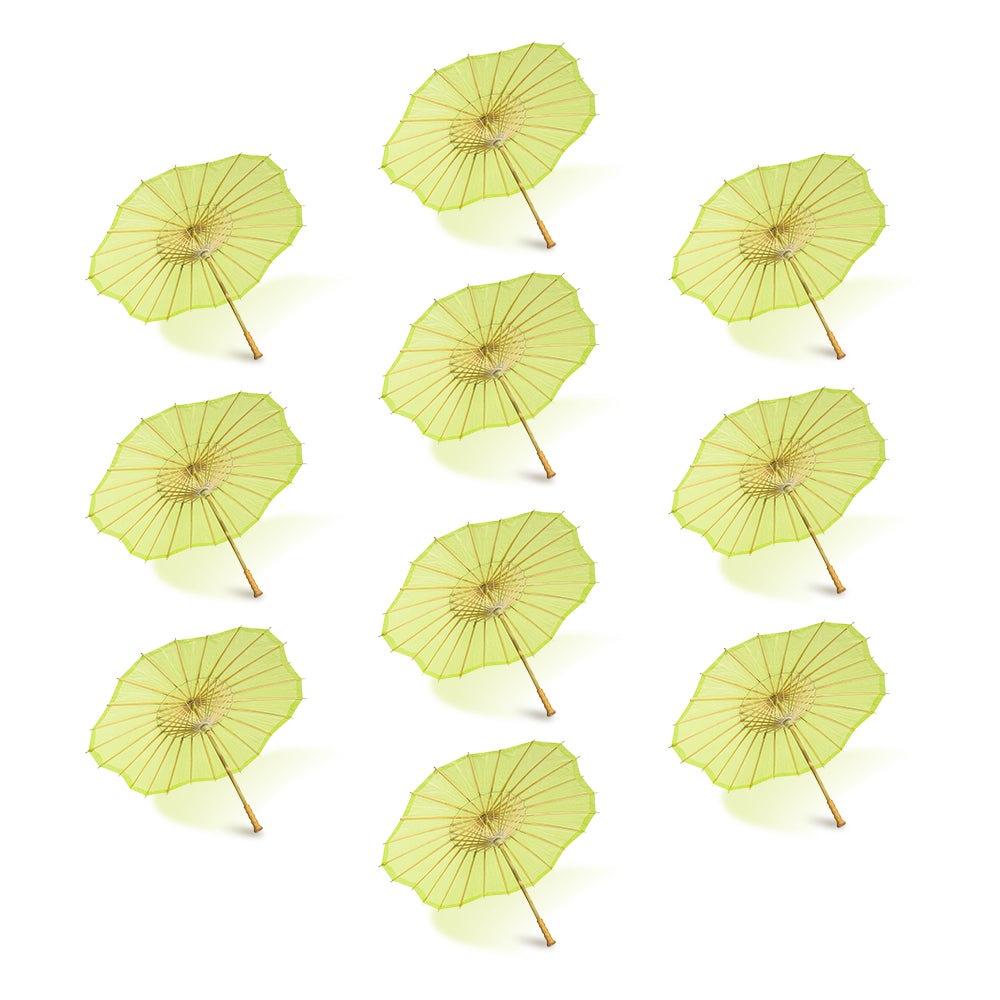 BULK PACK (10-PACK) 32" Light Lime Paper Parasol Umbrella, Scallop Blossom Shaped with Elegant Handle