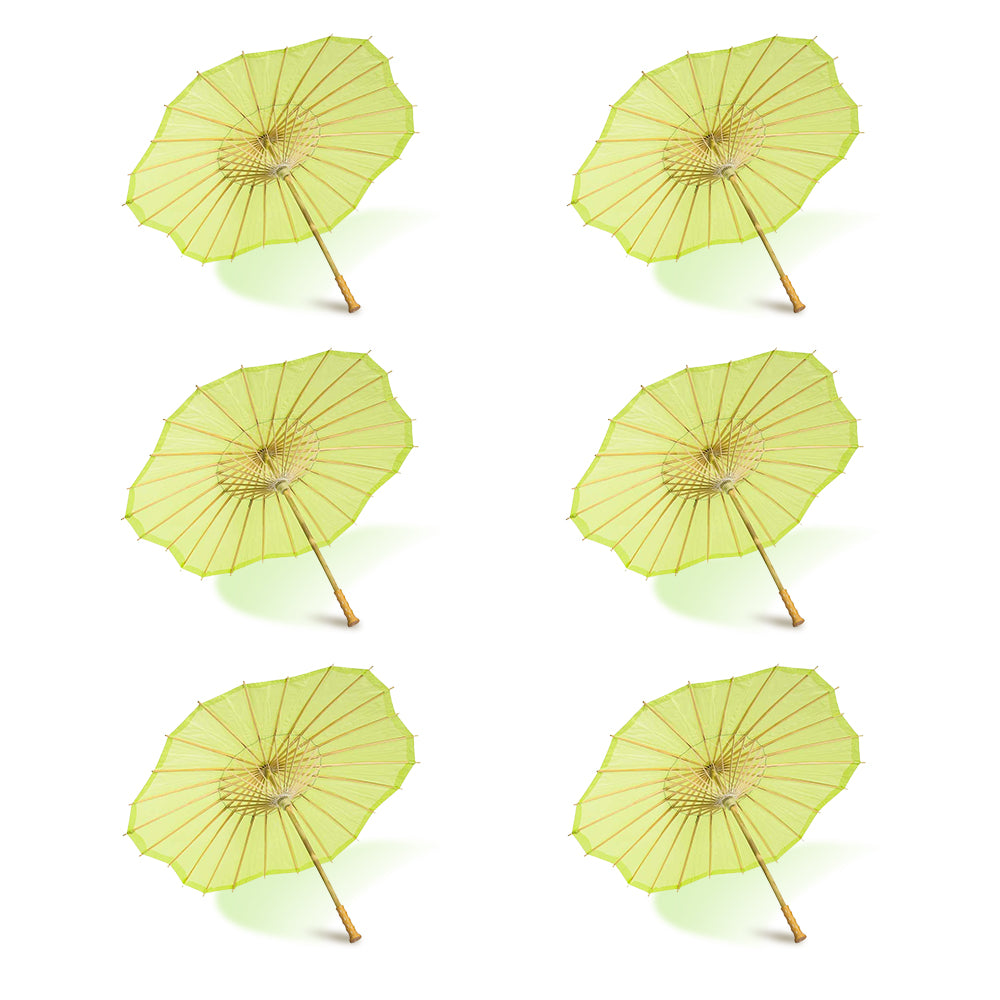 BULK PACK (6-PACK) 32" Light Lime Paper Parasol Umbrella, Scallop Blossom Shaped with Elegant Handle