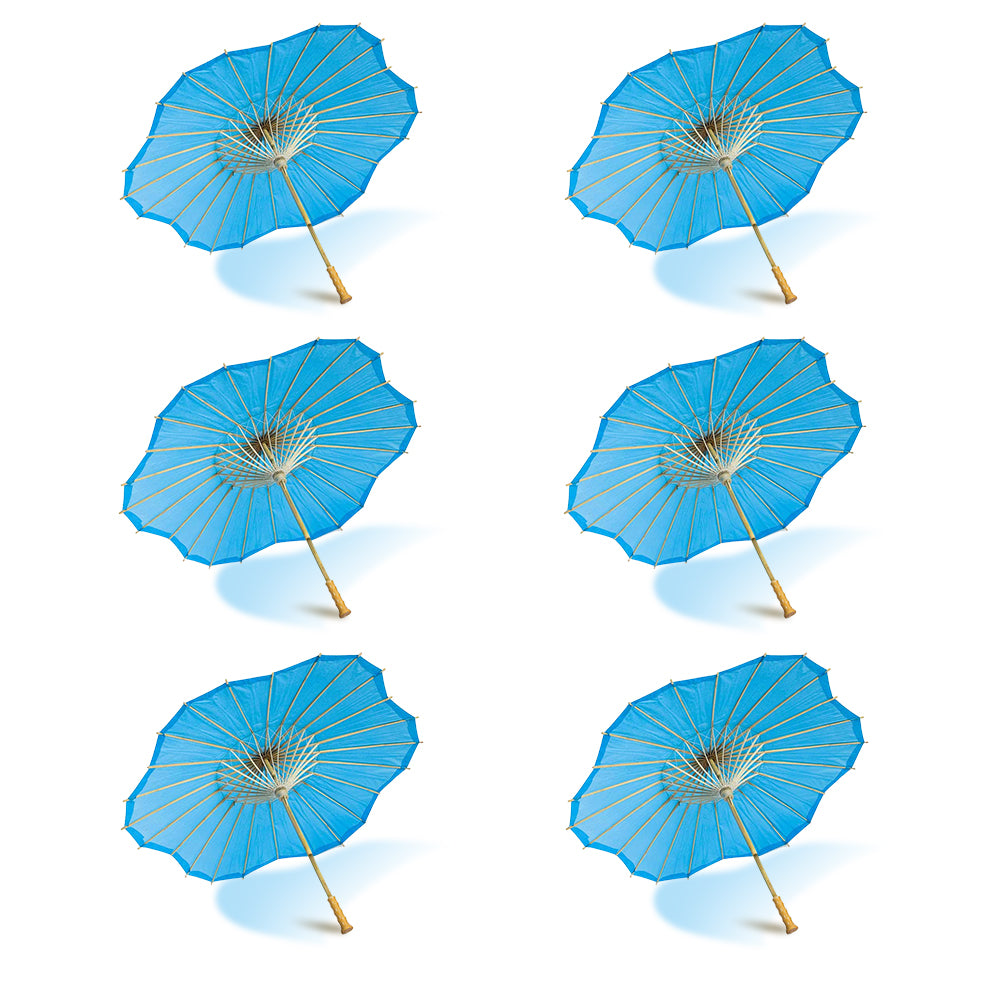 BULK PACK (6-Pack) 32" Turquoise Paper Parasol Umbrella, Scallop Blossom Shaped with Elegant Handle